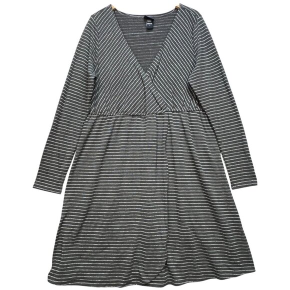 Torrid Womens Metallic Surplice Midi Dress Long Sleeve Size 2 Gray Silver Stripe - Picture 1 of 12